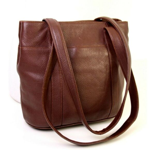 VINTAGE ORVIS PEBBLED BROWN GENUINE LEATHER TOTE SHOULDER BAG HANDBAG PURSE - Picture 4 of 9